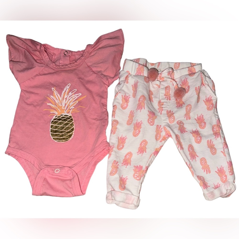 Girls jessica simpson 2 Piece Outfit 0-3 Months Pink Pineapple Top Pants